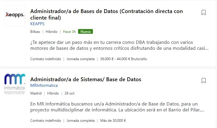 salario experto bases de datos