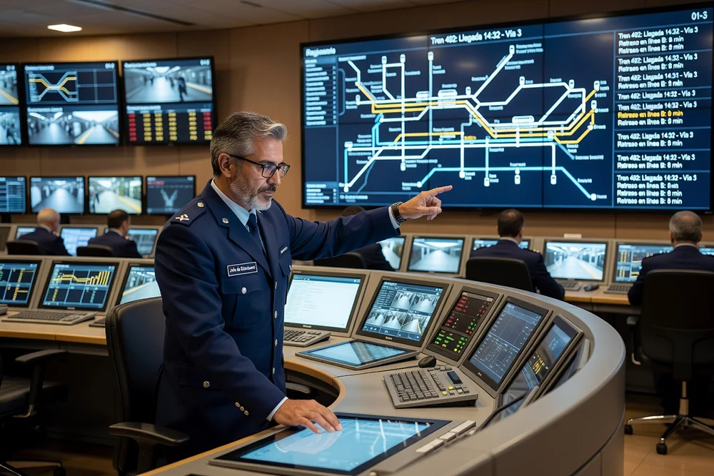 jefe de estaciones realizando sus funciones, gestionando trafico